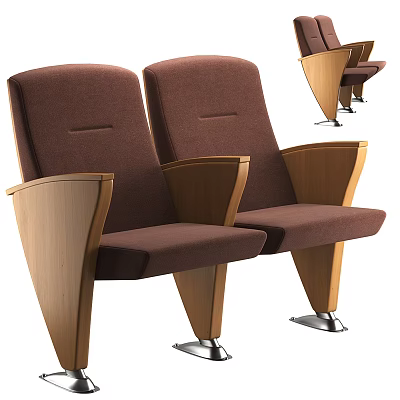 Brown Public Chairs With Fabric Seats Wooden Armrests Modern Design And Metal Bases Double Seats 3d model
