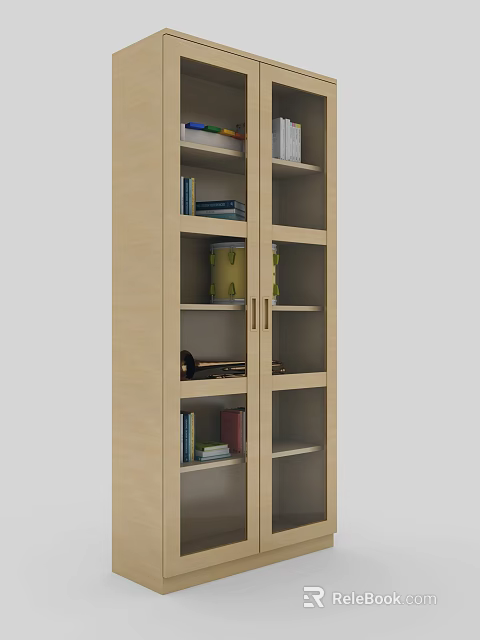 Modern Wooden Bookshelf With Multiple Open Shelves And Storage For Books Decorative Boxes And Ornaments 3d model 