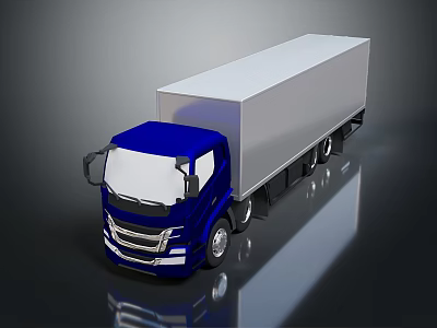 Blue Truck With White Cargo Container And Cab On Dark Surface 3d model