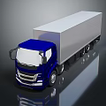Blue Truck With White Cargo Container And Cab On Dark Surface 3d model