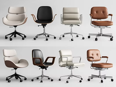 Modern Office Chairs Various Styles With Wheels White Black Brown Leather 3d model