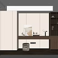 Modern Dressing Table Interior Design With Neutral Tones Storage Cabinets And Stool 3d model