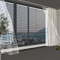 Stylish Dining Living Room With Large Window Blinds White Curtains Decorative Plant And Bookshelf
