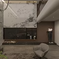Modern Open Living And Dining Room Interior With Chandelier Sofa And Marble Wall