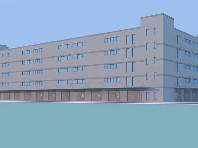 Multi Storey Industrial Factory Building With Gray Exterior Numerous Windows And Ground Floor Doors 3d model