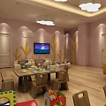 Children's Training Center Front Desk With Pink Walls Marble Countertop And Bookshelves