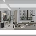 Bright Modern Integrated Dining And Living Room Interior With Large Floor To Ceiling Windows
