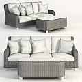Wicker Outdoor Sofa with Patterned Cushions and Glass Top Coffee Table