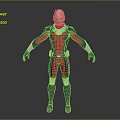 Detailed Sci Fi Character in Red and Black Bodysuit with Silver Helmet and Armor