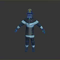 Man in Firefighter Uniform With Yellow Helmet Blue Stripes Gloves And Boots