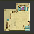 Cartoon Room Interior Featuring Brick Walls Wooden Bookshelf Bed Rug Lamp Desk And Picture Frame