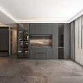 Modern Dining and Living Room Interior With Dark Cabinets Marble Accents and Golden Lines