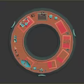 Pink And Blue Furniture With Cabinets And Tables In Circular Playhouse Indoor Scene