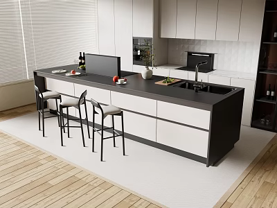 Modern Kitchen Bar Counter With Sleek Design Cabinets And Bar Stools 3d model