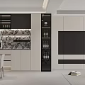 Modern Dining and Living Room Interior With Dining Table Chairs Storage Cabinets and Decorative Wall