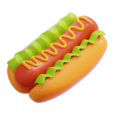 Colorful Hot Dog With Fresh Green Lettuce Yellow Mustard And Soft Bun 3d model