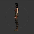 Female Game and Movie Character with Goggles Red Top Brown Pants Arm Guards Knee Pads