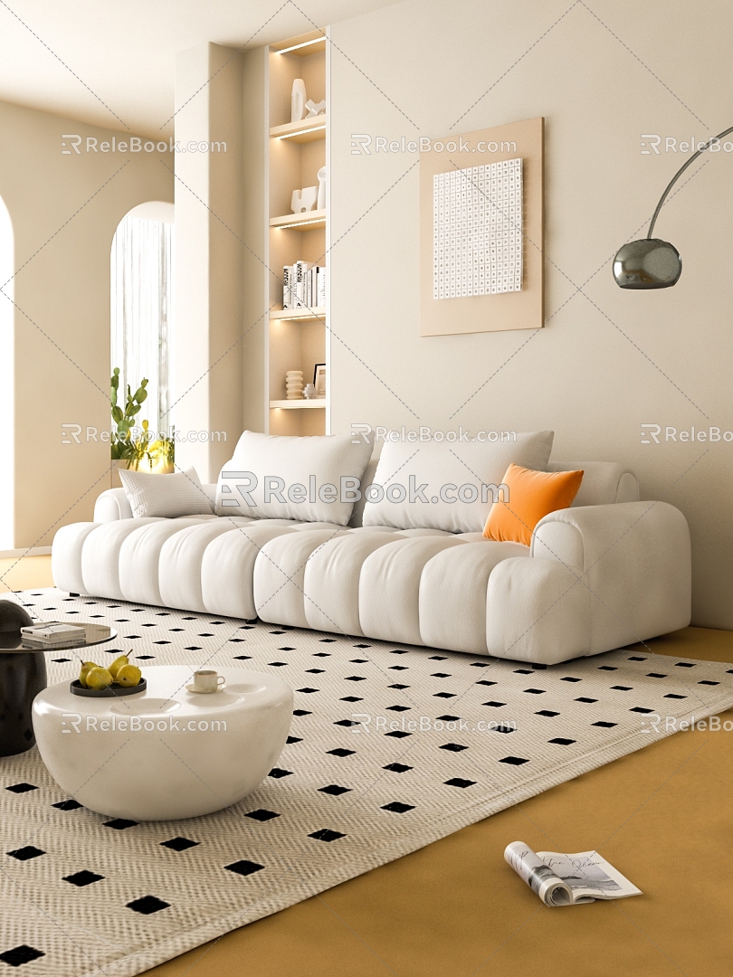 Modern Cream Style Living Room Three-Person Sofa Multi-Person Sofa Cat Scratch Cloth Sofa Piano Keys Sofa Cotton Flower Candy Sofa Clouds Sofa 3d model