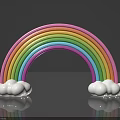 Rainbow Shaped Art Installation With Colorful Arch And White Clouds Reflection 3d model
