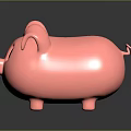 Cute Pink Chubby Piggy Bank Character With Big Ears And Black Eyes On Reflective Surface