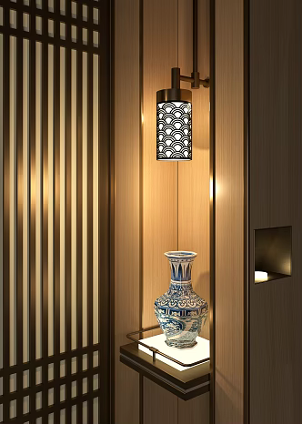 New Chinese Decorative Wall Lamp Storage Rack Display Cabinet 3d model