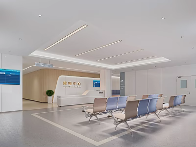 Modern Hospital Outpatient Clinic Waiting Area Interior With Reception Desk And Seats 3d model