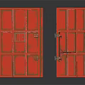 Red Metal Double Doors With Latches And Industrial Weathered Texture Design