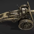 Vintage Historical Cannon Weapon With Large Wooden Wheels And Metal Structure
