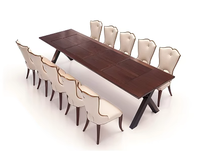 Elegant Dark Wooden Conference Table With Upholstered High Back Chairs For Office 3d model