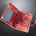 Red Leather Wallet Open Design With Card Slots And Transparent Window 3d model