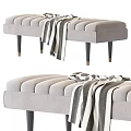 Modern Tufted Beige Velvet Bench With Black Wooden Legs And Striped Throw