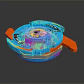 Blue Toy Train With Orange Components And Cartoon Design Reflective Bottom