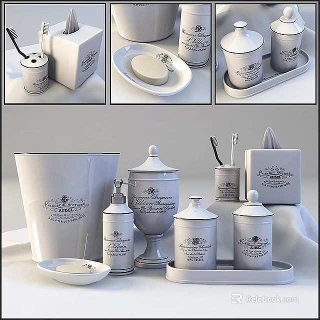 White Ceramic Bathroom Accessories With Soap Dish Lotion Dispenser Toothbrush Holder And Storage Jars 3d model 
