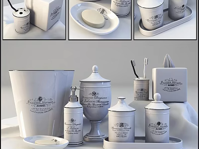 White Ceramic Bathroom Accessories With Soap Dish Lotion Dispenser Toothbrush Holder And Storage Jars 3d model
