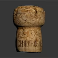 Textured Champagne Cork With Engraved CHAMPAGNE Lettering Isolated On Dark Background