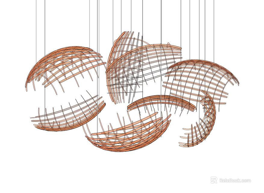 Modern Brown Wire Woven Irregular Hemispherical Chandeliers Hanging with Strong Line Design 3d model
