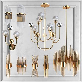 Light Luxury Lamp Combination Wall Lamp Chandelier Combination 3d model