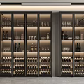 Modern Wine Cabinet With Glass Doors And Metal Frame Storing Wine Bottles And Glasses