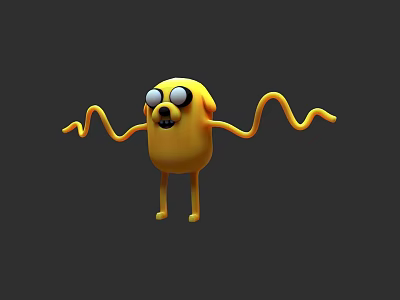Yellow Cartoon Game and Movie Character With Big Round Eyes Long Curly Arms Standing Pose 3d model