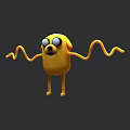 Yellow Cartoon Game and Movie Character With Big Round Eyes Long Curly Arms Standing Pose