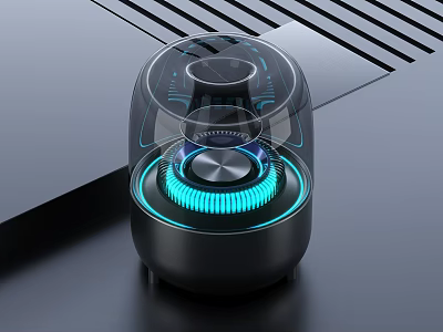 Modern Sleek Speaker With Transparent Cover Blue LED Light And Circular Black Base 3d model