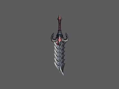 Intricate Ornate Decorative Sword With Red Gem Hilt And Bladed Texture Design 3d model