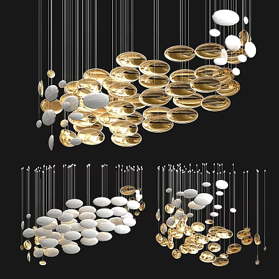 Modern Chandeliers with Gold and White Circular Oval Pendant Hanging Design 3d model
