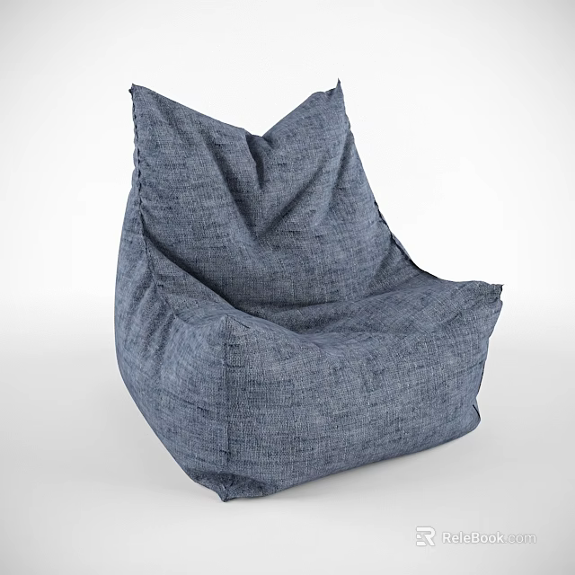 Comfortable Blue Bean Bag Chair With Soft Linen Fabric For Living Room Use 3d model 