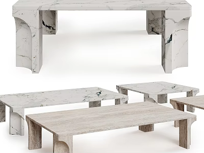 Modern Minimalist Marble Dining Table With Sleek Design And Wooden Benches 3d model
