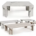 Modern Minimalist Marble Dining Table With Sleek Design And Wooden Benches
