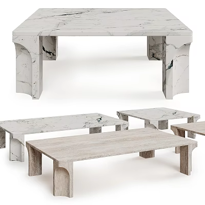 Modern Minimalist Marble Dining Table With Sleek Design And Wooden Benches 3d model