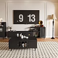 Modern Black TV Stand With Lamps And Wall Art In Living Room Setting