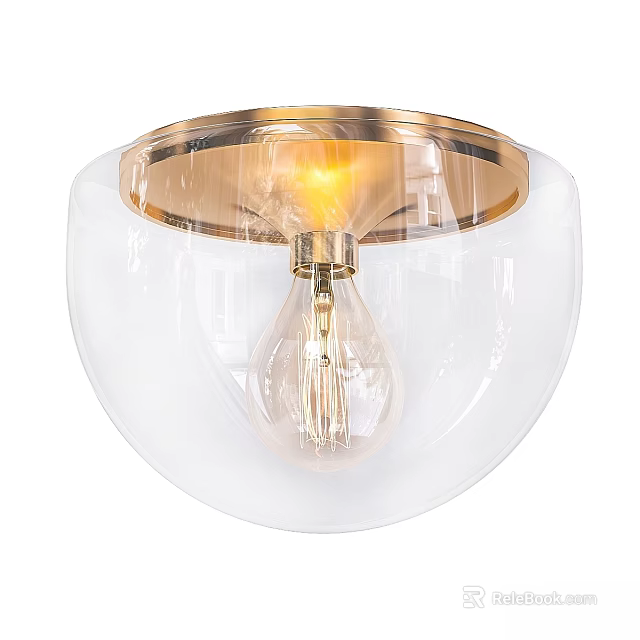 Modern Ceiling Light With Golden Base Transparent Glass Shade And Vintage Bulb 3d model 
