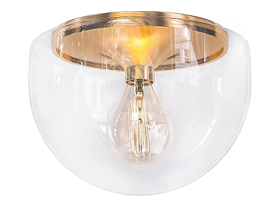 Modern Ceiling Light With Golden Base Transparent Glass Shade And Vintage Bulb 3d model